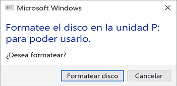 Mensaje de Windows solicitando formatear el disco – Bot Recuperación de Datos