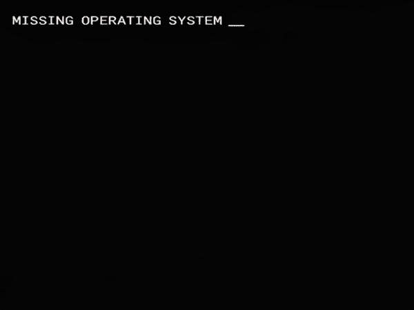 Mensaje de error “Missing Operating System” indicando un fallo en el arranque del sistema operativo – Bot Recuperação de Dados