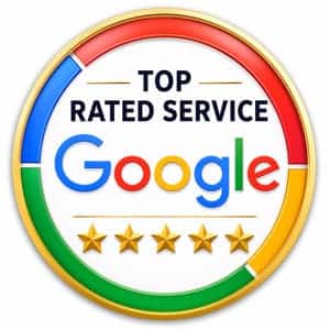 Selo Google Top Rated Service representando empresa altamente avaliada por clientes no segmento de serviços técnicos especializados